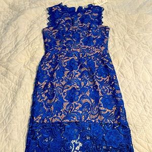 Dress the population cobalt/ nude dress